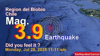 80 km West of Curanilahue, Arauco, Region del Biobio, Chile Earthquake today now