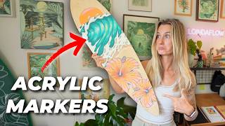 trying Arrtx acrylic markers on a skateboard deck