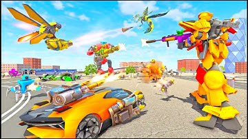 Town Read Yellow Robot Fighting with Car Fight Army Bus Robot Car Transformation Game