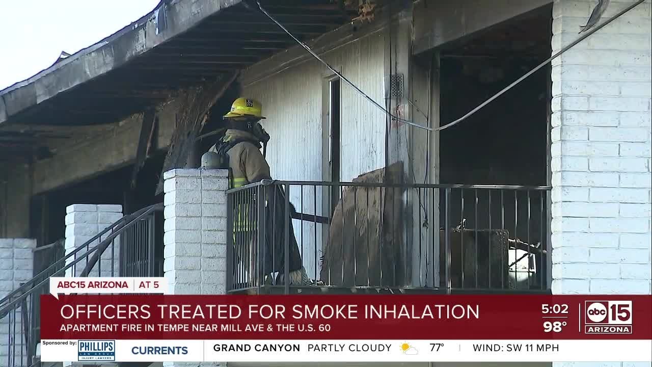Officers treated for smoke inhalation after Tempe apartment fire - YouTube