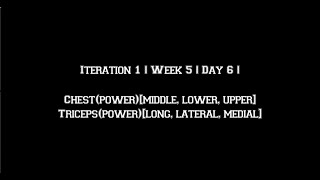 Iteration 1 | Week 5 | Day 6 |Chest(power)[middle,lower,upper] Triceps(power)[long,lateral,medial] |