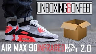 Nike Air Max 90 Infrared Ultra Flyknit 2.0 Unboxing & On Feet Desempacadoen Pies