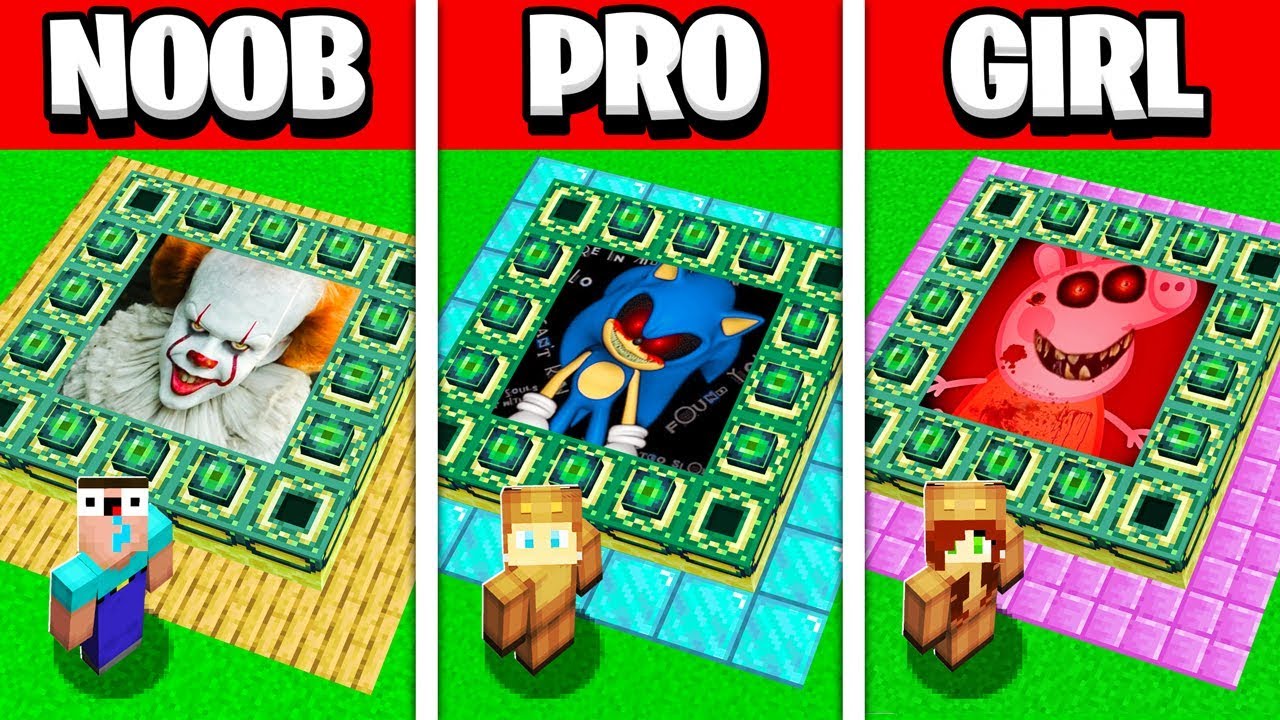 NOOB vs PRO vs GIRL FRIEND PORTAL MINECRAFT HOUSE BATTLE! (Build Challenge)