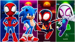 Tails vs Sonic vs Spider Man vs Shadow || Tiles Hop EDM Rush