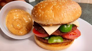 Double Decker Burger 🍔 with dipping sauce recipe at home|Chiken petty restaurants style 5 min recipe