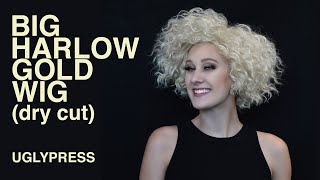 Dry Haircut on a BIG HARLOW GOLD CURLY WIG