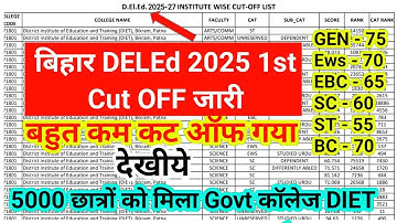 bihar deled cut off 2025, deled cut off 2025 government colleges bihar deled private college cut off