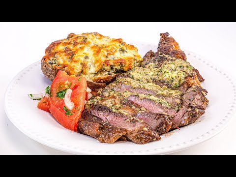 steak-with-dijon-herb-butter,-spinach-artichoke-baked-potatoes-&-beefsteak-tomato-salad