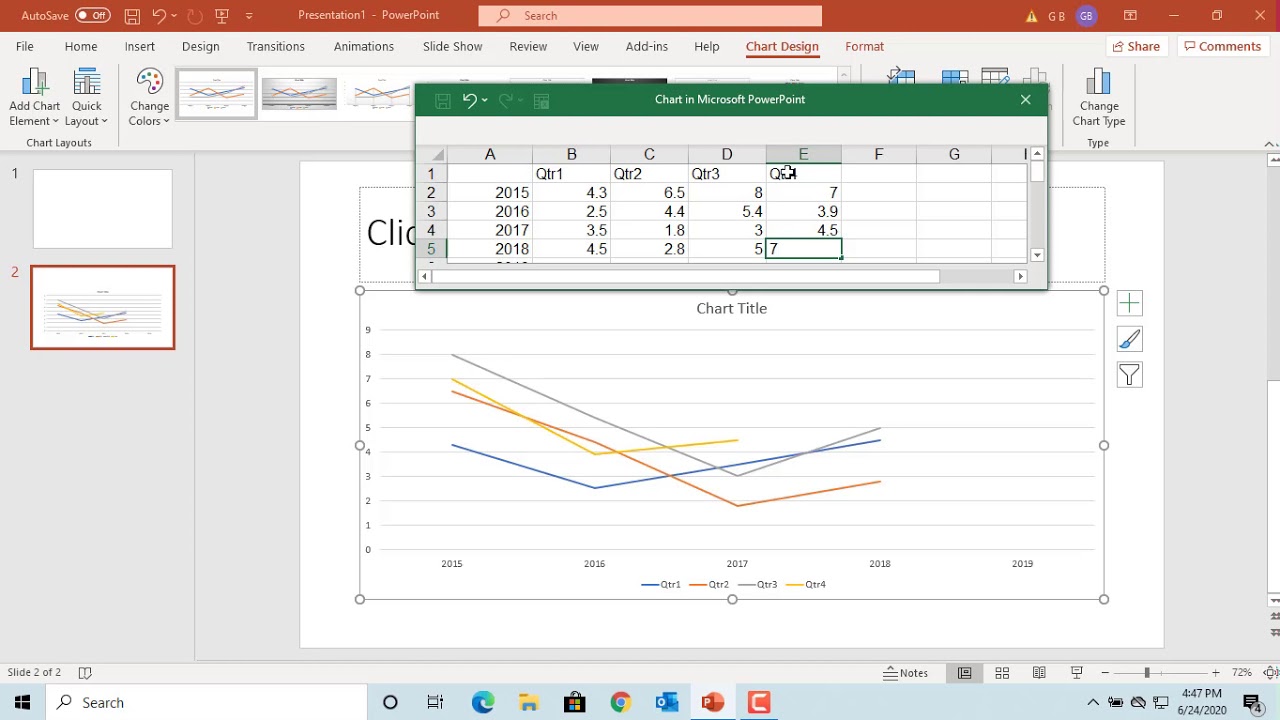 How to Add a Chart in Power Point - Office 365 - YouTube