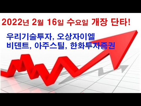 오상 자이엘 New 우리기술투자, 오상자이엘, 비덴트, 아주스틸, 한화투자증권 종목으로 2월 16일 수요일 시장에서도 수익신화를 이어가자! 상승에너지가 강한 갭상승 종목입니다.