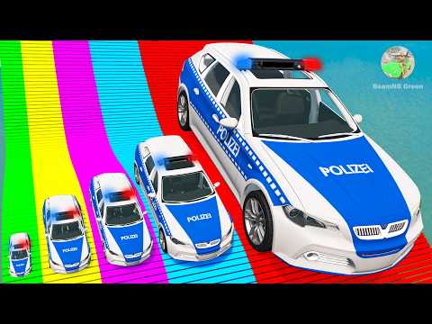 Giant & Small Police Car vs Portal Trap with Slide Colors – Cars vs Trains – BeamNG.Drive