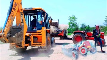 Jcb 3dx Machine Loading Red Mud In Old Mahindra 475 DI Tractor | Tractor Stuck In Mud / Jcb Video