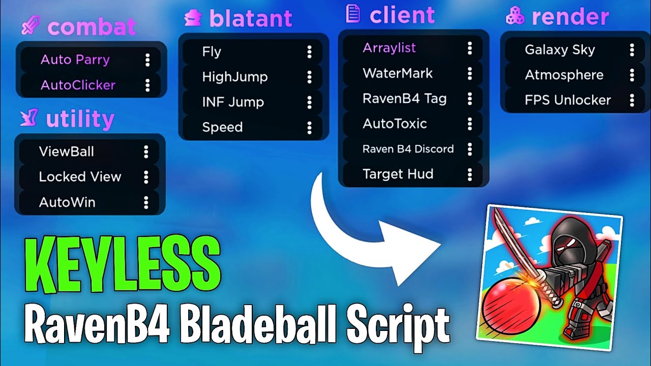 Roblox Bladeball RavenB4 OP Script | AutoParry, Autoclicker, Fly And ...