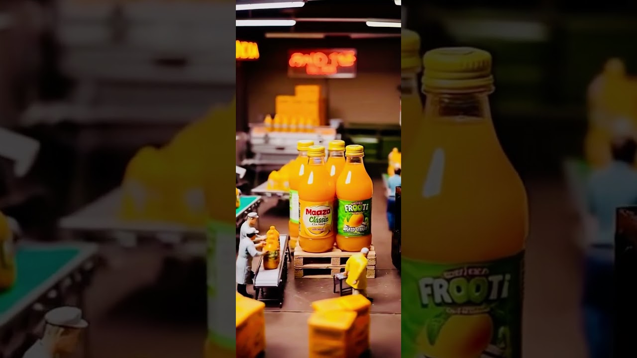 Small workers making mangoe juice 