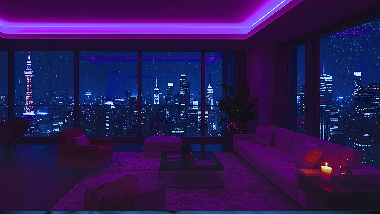 Shibuya After Midnight – Lofi Rain, Warm Apartment Balcony & City Lights | 4K