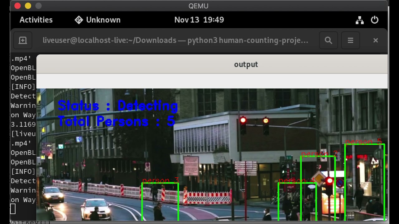 Human detection application(Python) on Fedora - YouTube