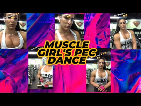 MUSCLE GIRL FLEXG AND SHOWING MUSCLE WHILE HER PEC DANCE