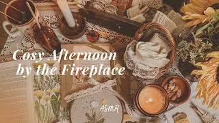 Cosy Embroidery by the Fireplace 🕯📜 🍁 An Autumn Afternoon in the Cottage Ambience | ASMR Cottagecore