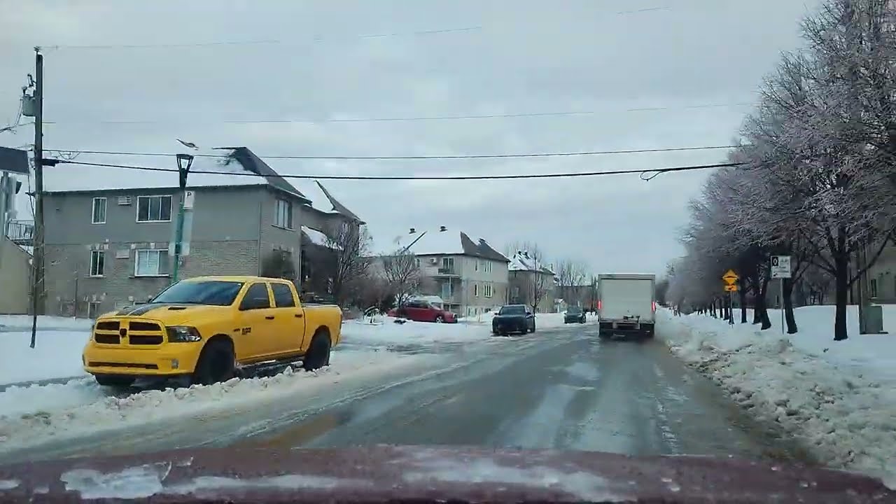 After freezing rain, driving on an icy road