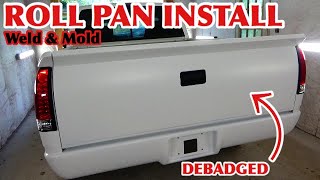 Roll Pan Install & Mold On OBS Chevy Silverado Truck HOW TO WELD ON A ROLL PAN & DEBADGE TAILGATE