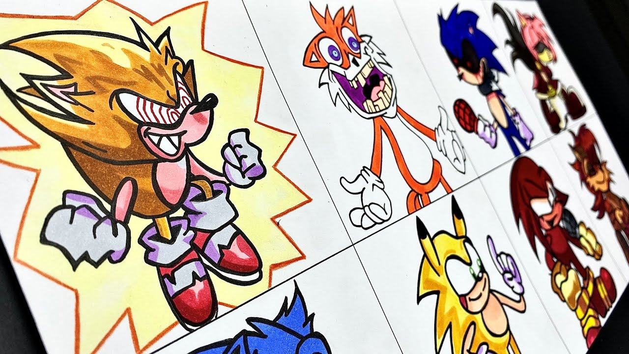 Drawing FNF - Sonic.EXE 3.0 Restored (4.0 FANMADE)  Tails, Sally,  Knuckles, Amy, Sonichu, Satanos 