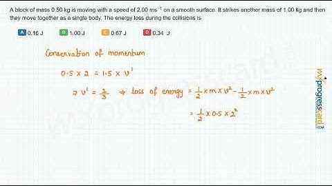 A block of mass 0.50 kg is moving with a speed of 2.00 ms−1 on a smooth