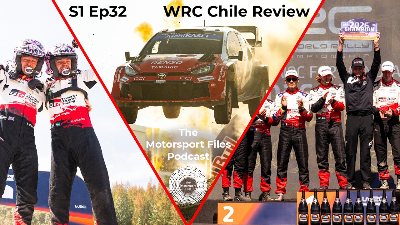 Podcast cover art showing Rally Chile winner Oliver Solberg who helped Toyota win their 10th World Rally title