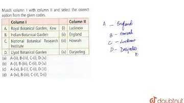 Match column I with colum II and select the correct option from the given codes.   `{:(,"Column I