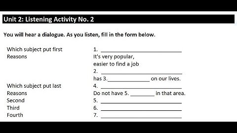 Unit 2: Listening Activity No.2