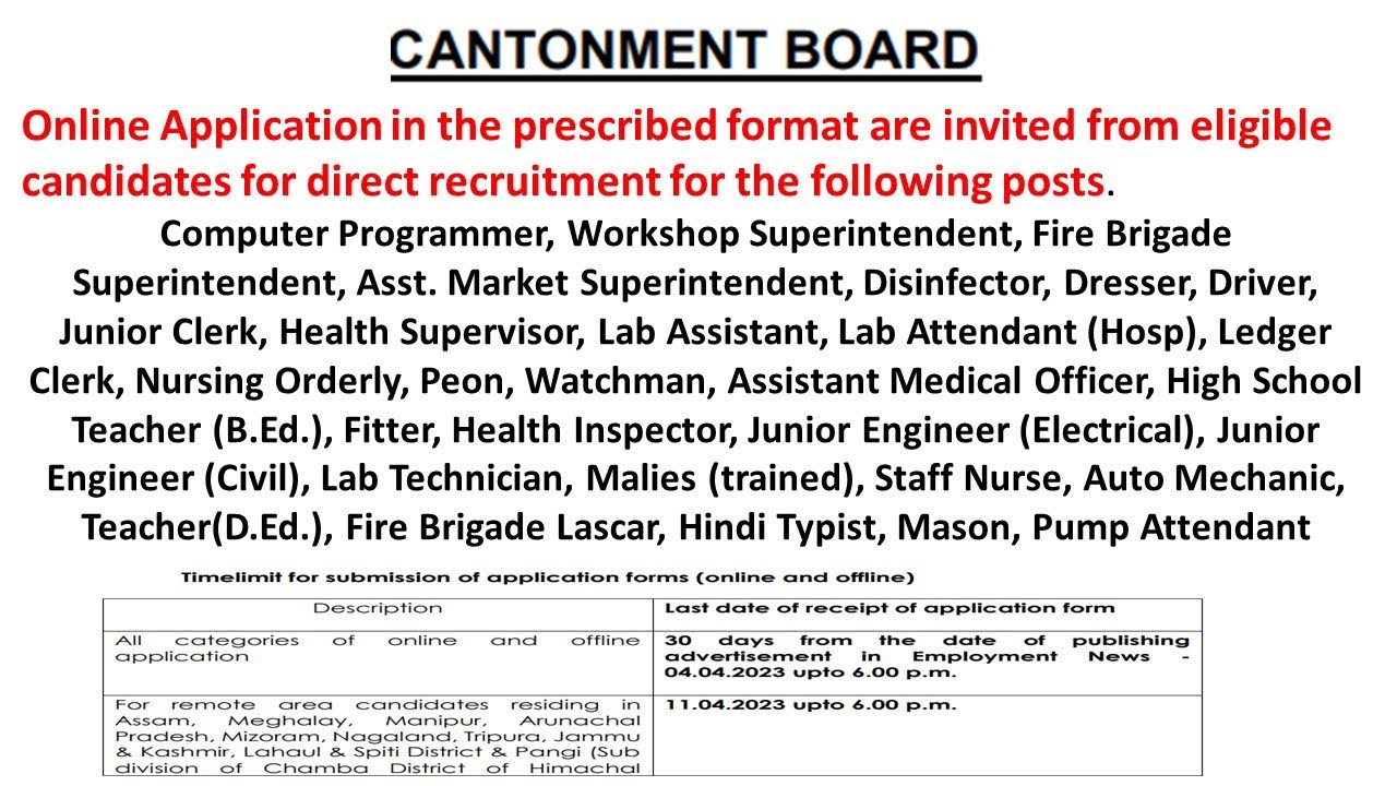 Cantonment Board Latest Recruitment 2023 || Government job || Latest job|| Permanent job