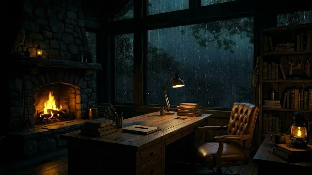 Rainy Night in Cozy Forest Cabin | Gentle Rain on Window and Warm Fireplace Sounds for Deep Sleep