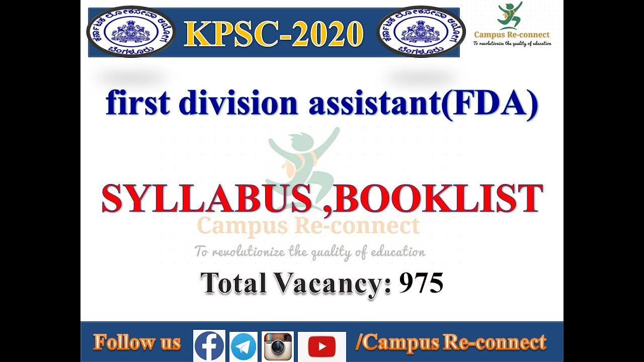 FDA KPSC 2020 notification online application karnataka eligibility, syllabus, book list.....