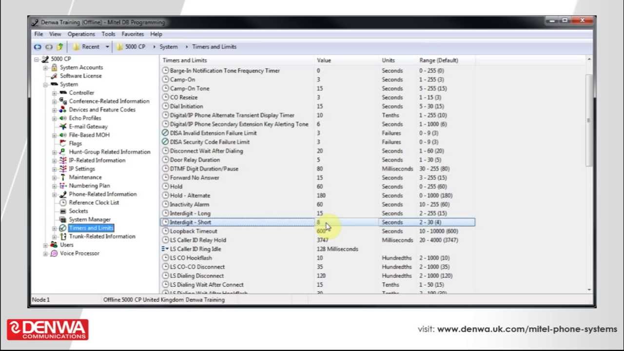 How to setup system timers on the Mitel 5000