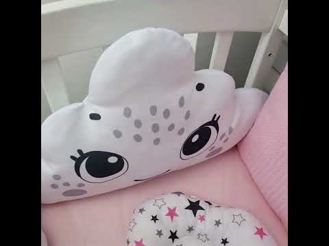 Комплект постільної білизни з ковдрою та бортиками-іграшками на 4 боки ліжечка 120х60см- Рожевий з косою Новий, видео 1