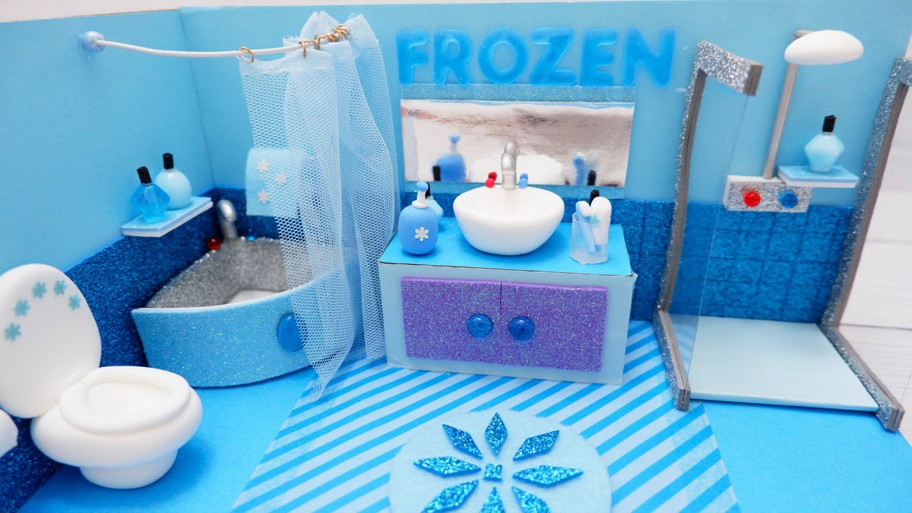 DIY Miniature Dollhouse ~ Frozen bathroom cardboard (DIY บ้านตุ๊กตา ห้องน้ำ frozen)