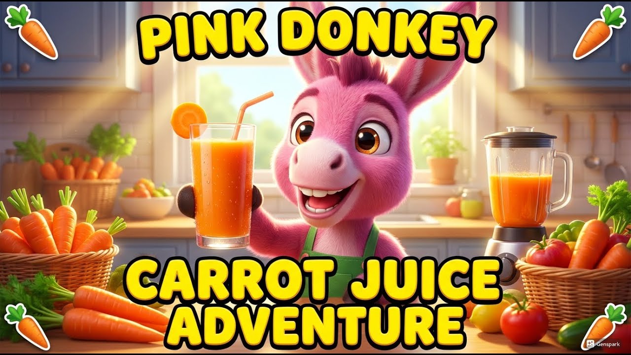 Pink Donkey's Fun Carrot Juice Adventure 🥕💕 | Cute 3D Animation