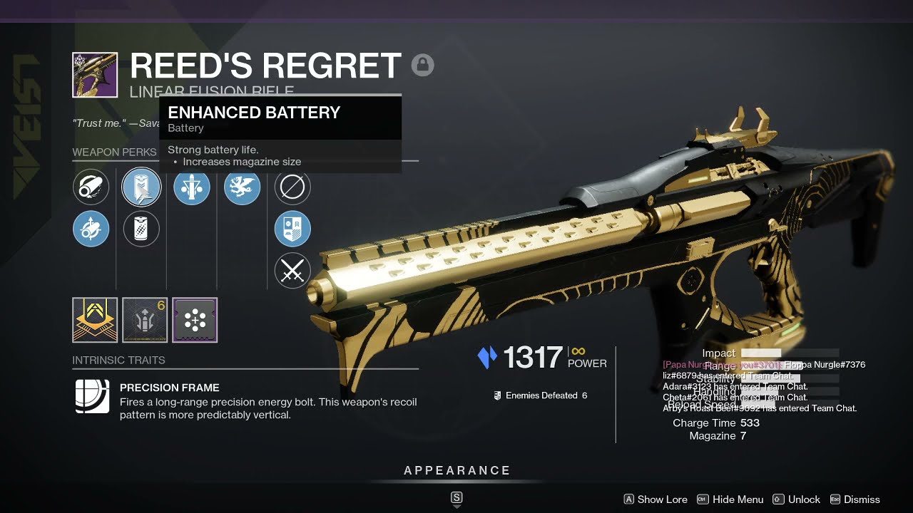 Reed's Regret with Vorpal Weapon and Particle Deconstruction Basic Damage Test