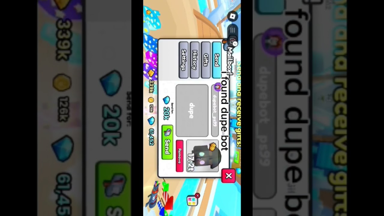 Я нашел бота для дюпа ник:dupebot_ps99 без :    