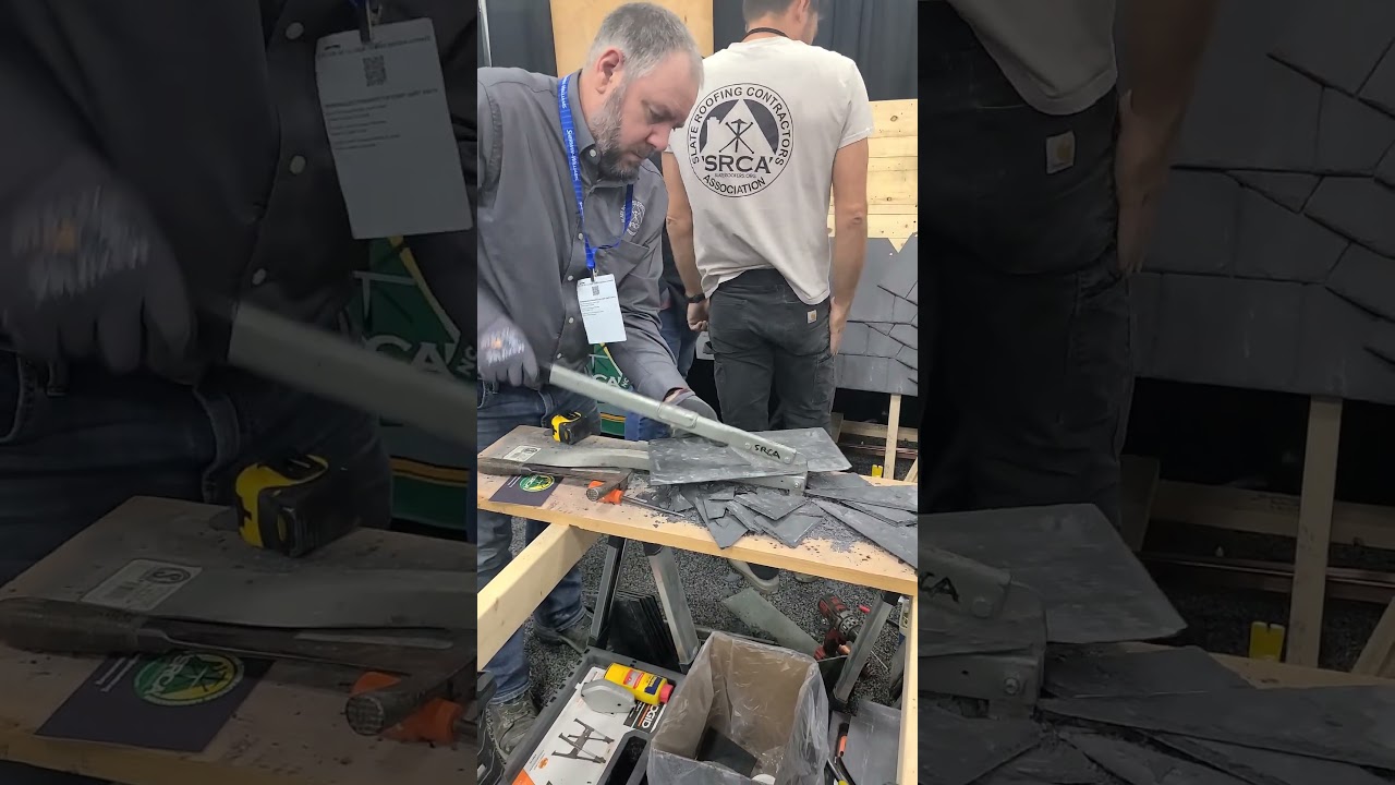 Cutting roofing slate at IRE. 