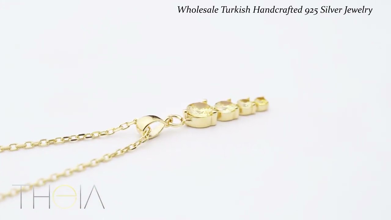 Round Cut Citrine Stone Charm Necklace Turkish Handmade 925 Sterling Silver Jewelry