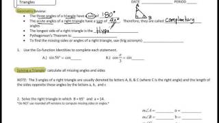 Pre-Calc 7.1 : Right Triangle Trigonometry