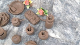 Amazing technique make handmade kitchen set with clay || miniature clay kitchen set || kitchen tools
