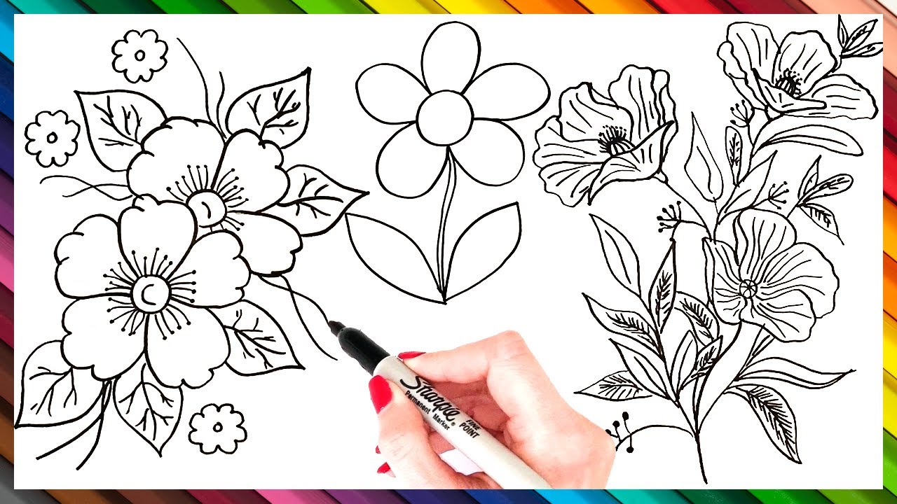 3 Ways How To Draw A Flower Step By Step | Flower Drawing EASY ...