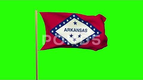 Arkansas Flag Waving In The Wind. Green Screen, Alpha Matte. Loopable Animation