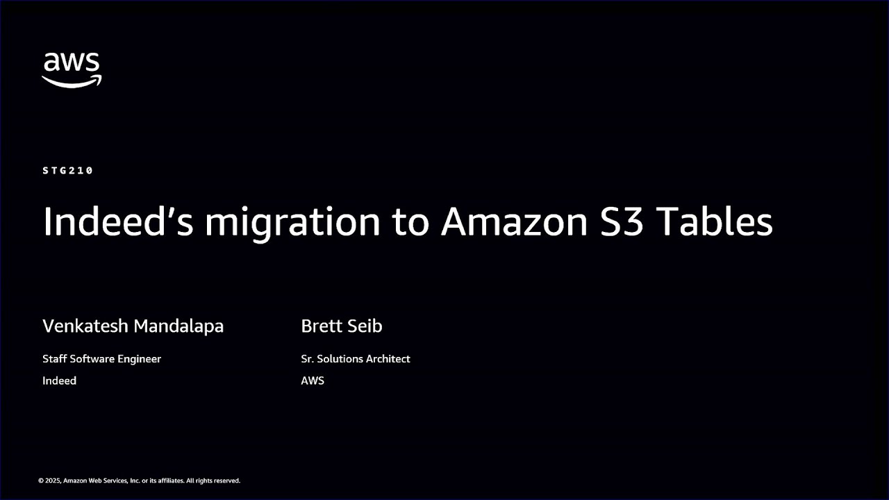 AWS re:Invent 2025 - Indeed's migration to Amazon S3 Tables (STG210)