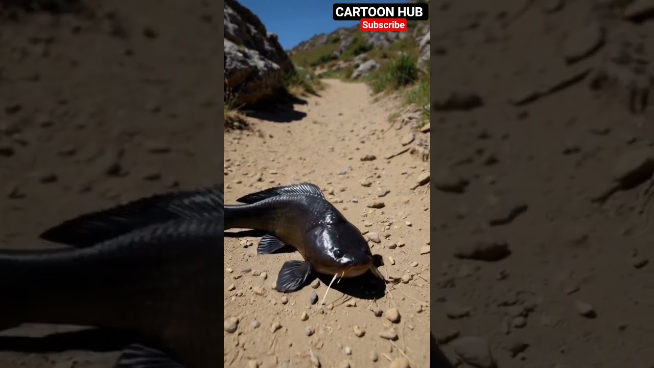 cat fish walking summer time without water   