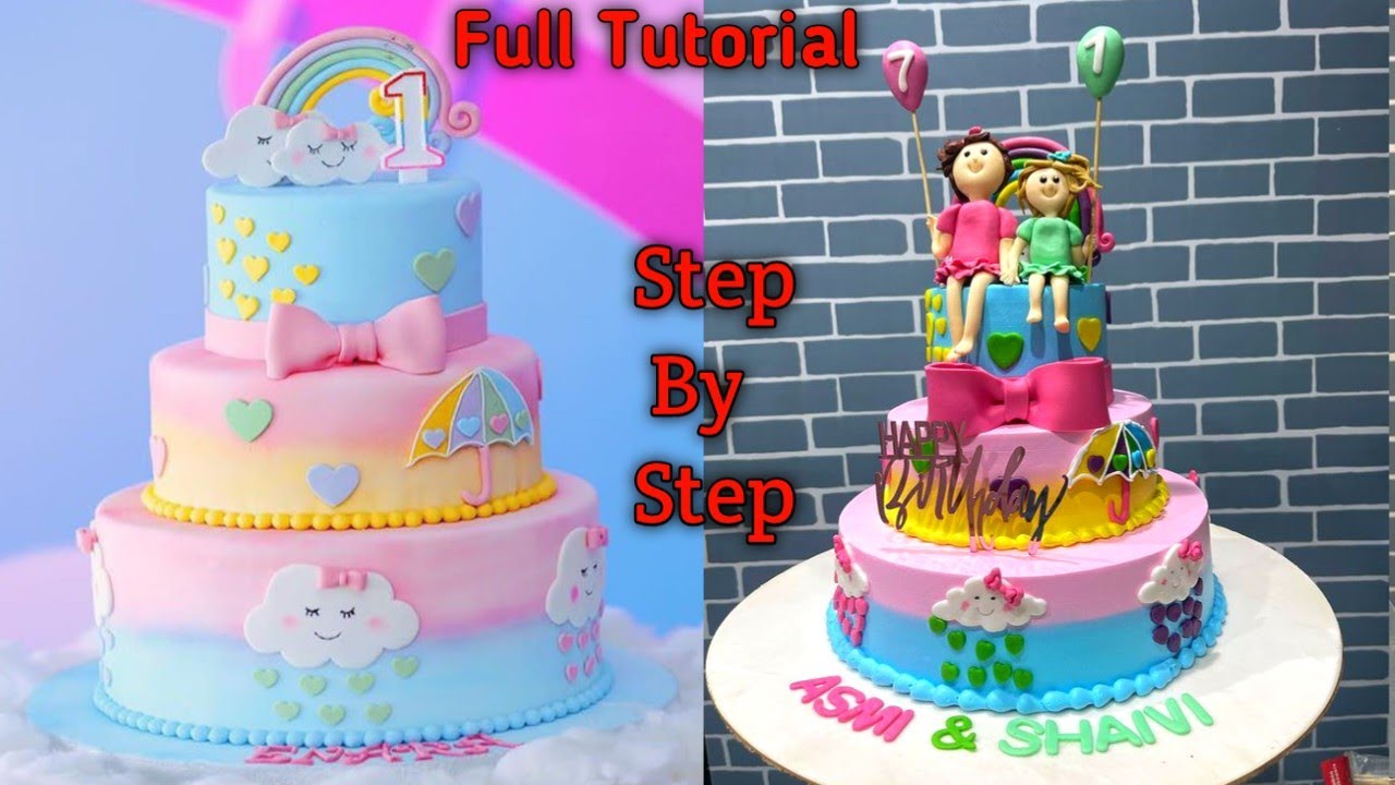 Rainbow Theme Birthday Cake 3 Tier Rainbow Cake With 2 Baby Girls rainbow-theme-birthday-cake-3-tier-rainbow-cake-with-2-baby-girls