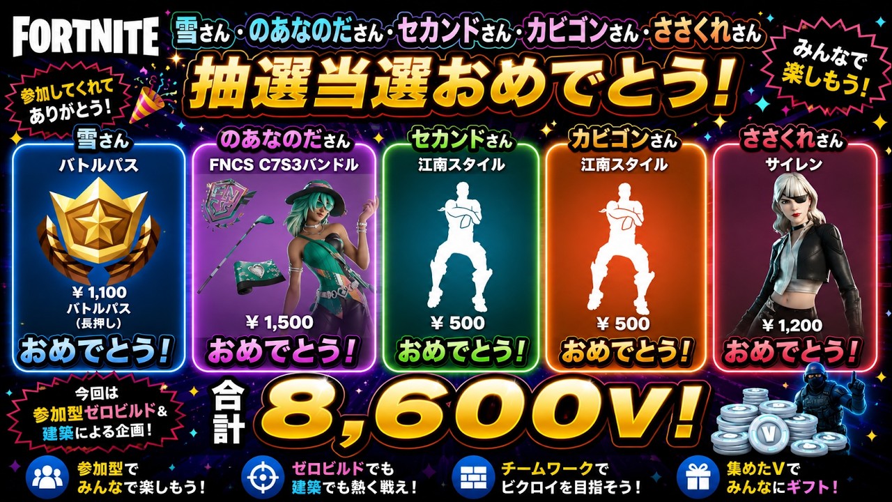 ギフト企画/参加型~494万Vギフト済み】ゼロビルド【フォートナイト