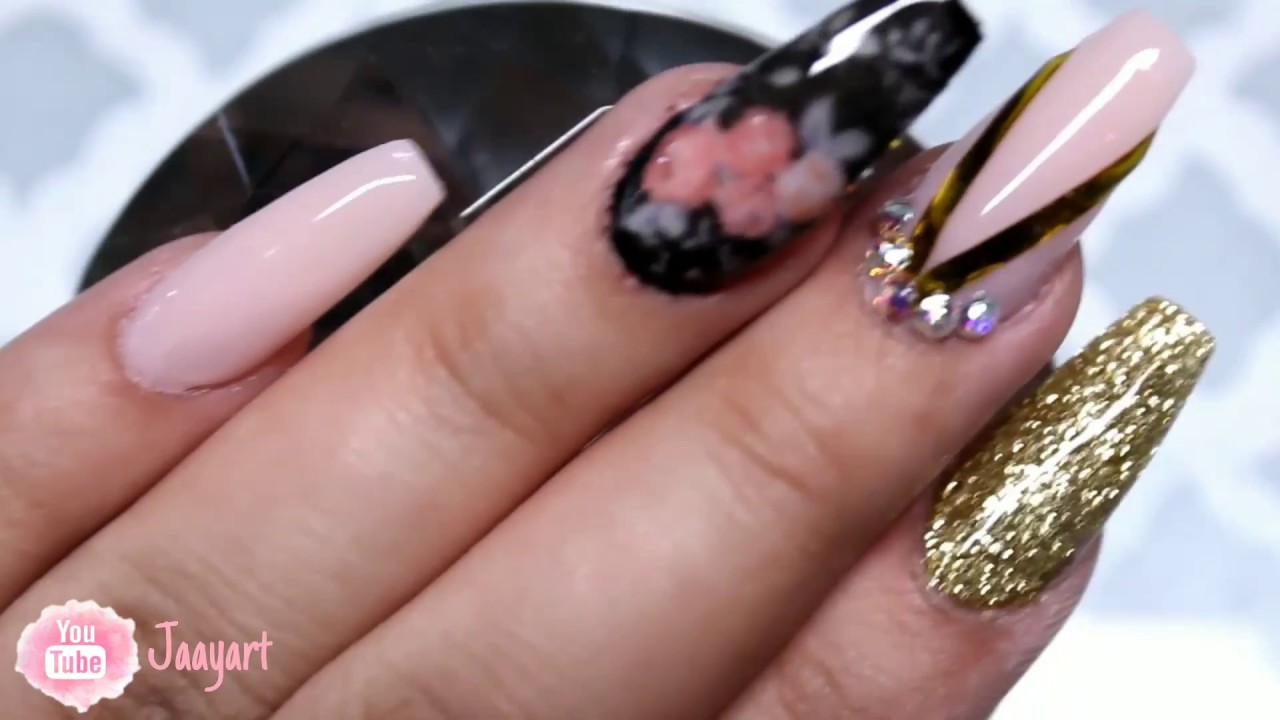 Uñas acrilicas nude con seda y cintilla/ Jaayartnails - YouTube