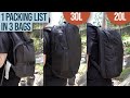 5kg 11lbs packing list in 3 backpack sizes  weights